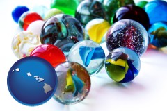 hawaii map icon and glass marbles