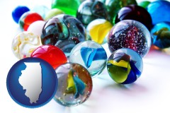 illinois map icon and glass marbles