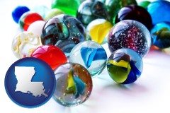 louisiana map icon and glass marbles