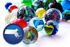 massachusetts map icon and glass marbles