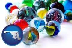 maryland map icon and glass marbles