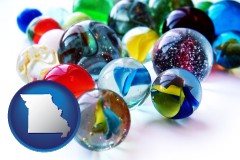 missouri map icon and glass marbles