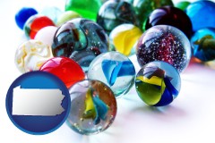 pennsylvania map icon and glass marbles