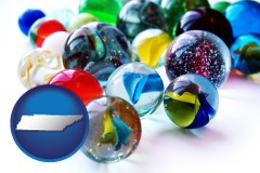 tennessee map icon and glass marbles