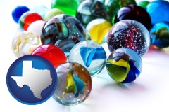 texas map icon and glass marbles