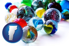 vermont map icon and glass marbles