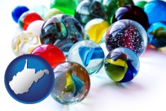 west-virginia map icon and glass marbles