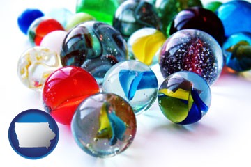 glass marbles - with Iowa icon