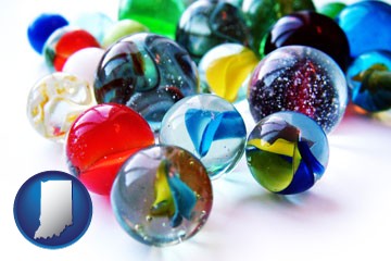 glass marbles - with Indiana icon