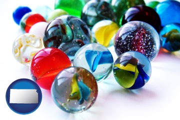 glass marbles - with Kansas icon