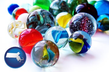 glass marbles - with Massachusetts icon