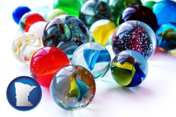glass marbles - with Minnesota icon