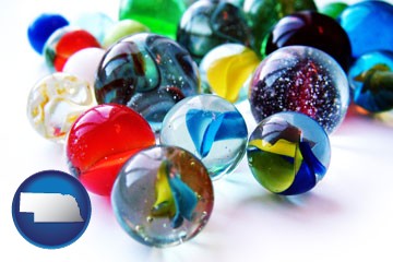 glass marbles - with Nebraska icon