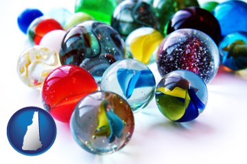glass marbles - with New Hampshire icon