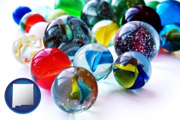 glass marbles - with New Mexico icon